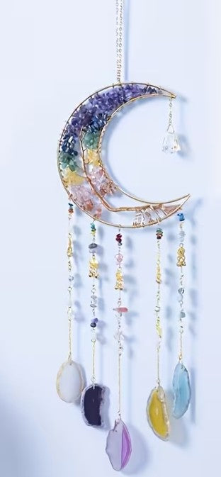 Bohemian Moon Dreamcatcher - Colorful Crystal & Stone Suncatcher Wind Chime