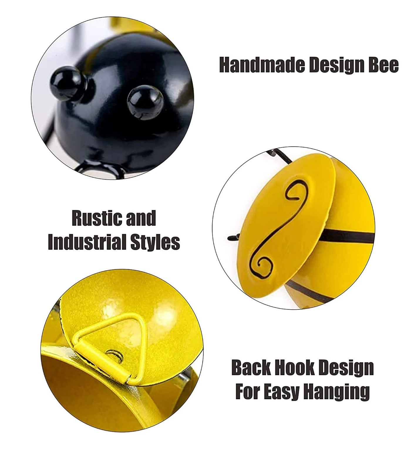 “Set of 4 metal 3D bumble bee wall decorations for outdoor garden use”
“Iron bee sculptures with raised wings and hand-painted detail”
“Bee wall art for patio, porch, or indoor farmhouse style”
“Decorative 3D bee wall hangings from Bee Loved Collection by Christie Bella”
