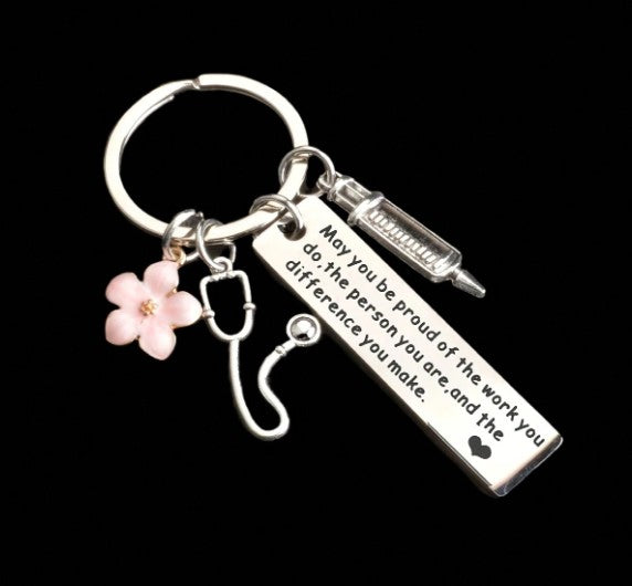 “Stainless steel inspirational nurse keychain with syringe and flower charms”
“Engraved nurse quote keychain for medical professionals”
“Inspirational gift keyring for nurse appreciation and graduation”
“Nurse charm keychain with medical and floral accents”