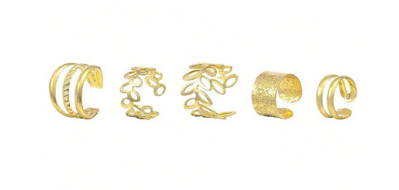 Boho Leaf Ear Cuff Set – 5pcs Nature-Inspired No-Piercing Earrings