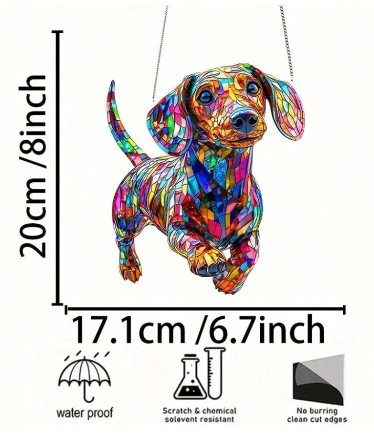 Colorful Dachshund Suncatcher – 8" x 6.7" Acrylic Window Decor