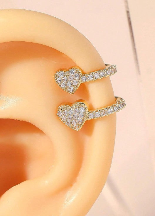 Double Heart Ear Cuff – Copper & Zirconia Clip-On Earring (No Piercing)