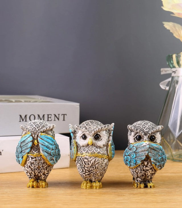 Three Wise Owls – Retro Boho Owl Shelf Decor Gift Set