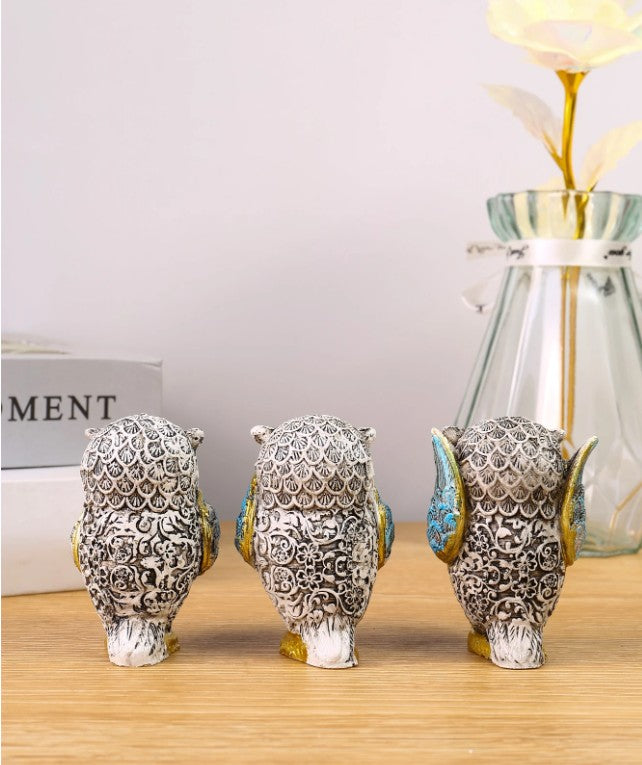 Three Wise Owls – Retro Boho Owl Shelf Decor Gift Set