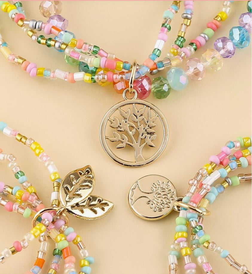 Tree of Life & Leaf Charm Bracelet Set – 3pcs Bohemian Beaded Layered Jewelry