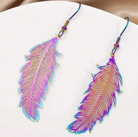 “Bohemian colorful copper feather earrings for women”

“Lightweight hollow feather earrings with spiritual meaning”

“Boho chic feather earrings with vibrant colors and copper tone”

“Exquisite spiritual earrings for free-spirited women and girls”
