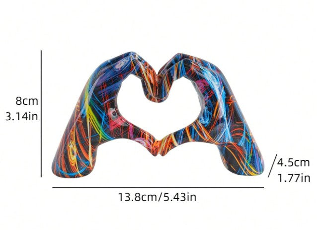 Colorful resin sculpture of two hands forming a heart”

“Rainbow hand heart decor symbolizing love and unity”

“Inspirational hand-shaped heart resin ornament for home or office”

“Vibrant unity sculpture gift for friends and loved ones”


