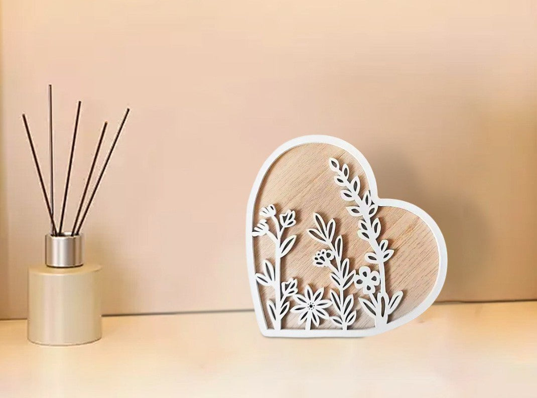 “Heart-shaped carved wooden pendant with floral accents”

“3D hollow wooden heart wall hanging for boho or rustic decor”

“Love-themed wood ornament with flowers for home or gifts”

“Rustic heart-shaped decoration with flower carvings”