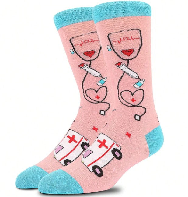 “Unisex stethoscope patterned mid-calf socks for nurses and doctors”

“Breathable and moisture-wicking medical print socks”

“Soft and odor-resistant doctor/nurse socks in large size”

“All-season stethoscope socks for healthcare professionals”