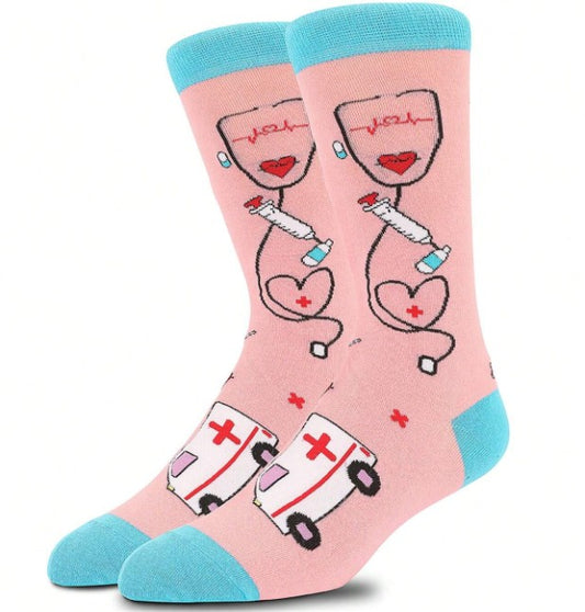 “Unisex stethoscope patterned mid-calf socks for nurses and doctors”

“Breathable and moisture-wicking medical print socks”

“Soft and odor-resistant doctor/nurse socks in large size”

“All-season stethoscope socks for healthcare professionals”