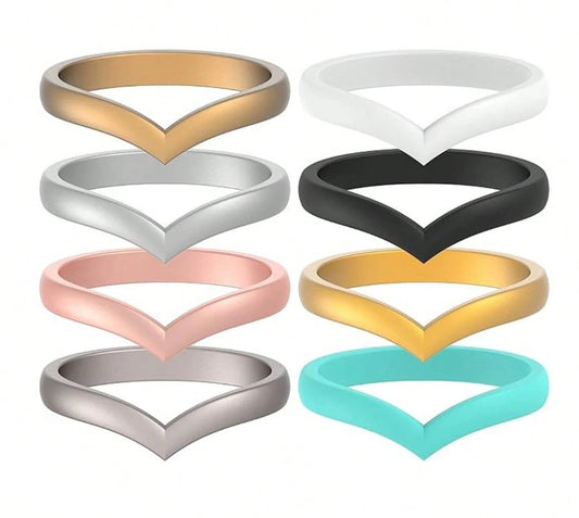 Set of 8 Heart-Shaped Silicone Wedding Rings – Multicolor Stackable Bands