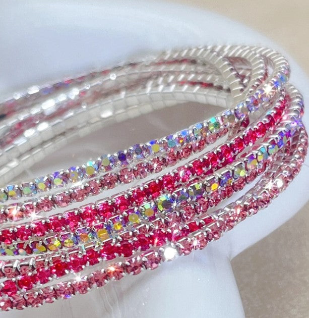 Minimalist Pink Multicolor Rhinestone Bracelet Set – 2mm