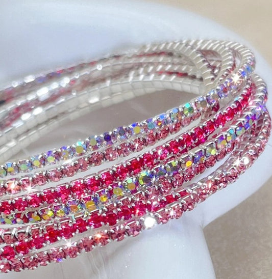 Minimalist Pink Multicolor Rhinestone Bracelet Set – 2mm