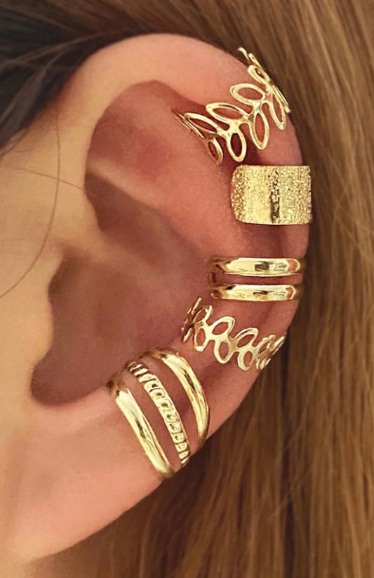 Boho Leaf Ear Cuff Set – 5pcs Nature-Inspired No-Piercing Earrings