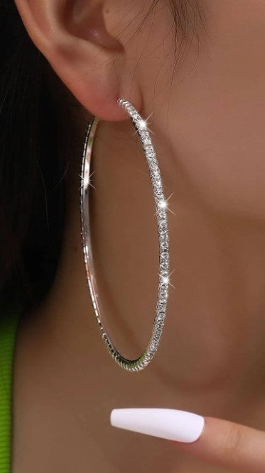 Exaggerated Rhinestone Hoop Earrings – Glam Statement Sparkle