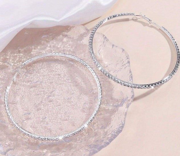 Exaggerated Rhinestone Hoop Earrings – Glam Statement Sparkle