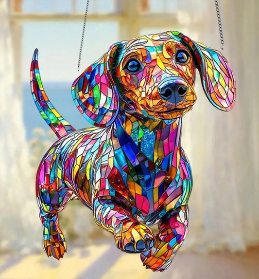 Colorful Dachshund Suncatcher – 8" x 6.7" Acrylic Window Decor