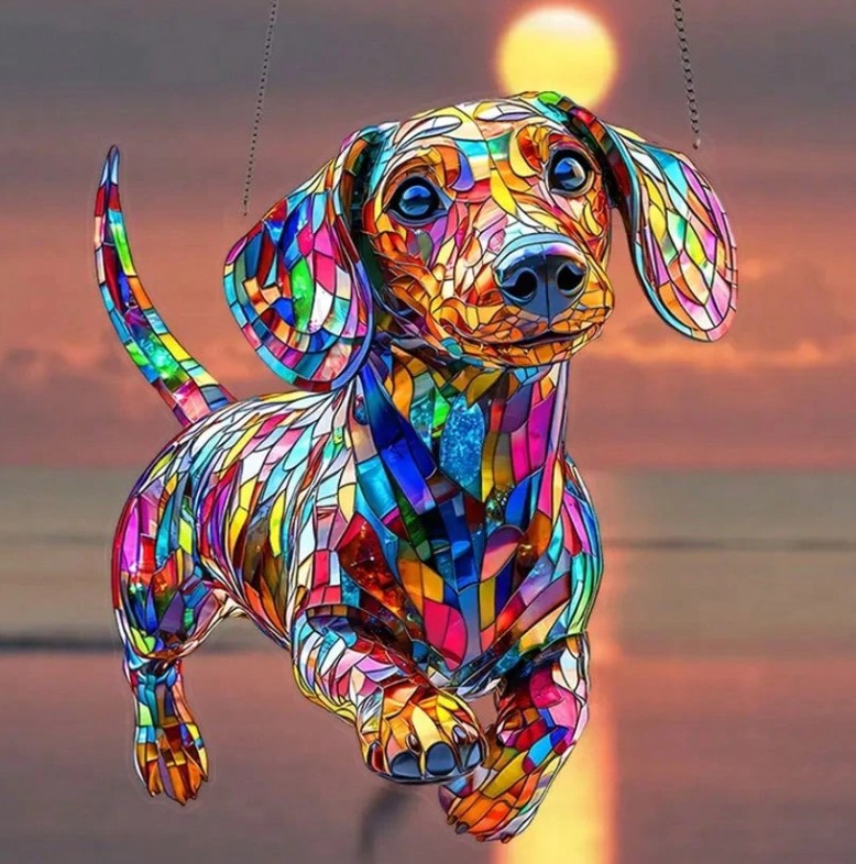 Colorful Dachshund Suncatcher – 8" x 6.7" Acrylic Window Decor