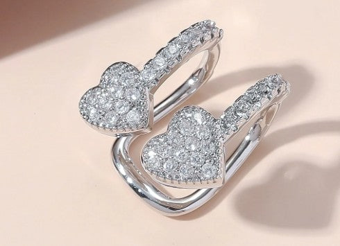 Double Heart Ear Cuff – Copper & Zirconia Clip-On Earring (No Piercing)