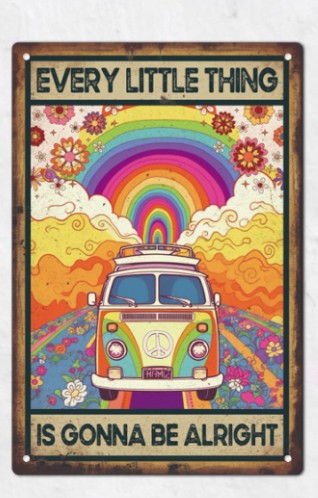 “Everything Is Going To Be Alright” Vintage Metal Sign – Hippie Rainbow VW Wall Decor