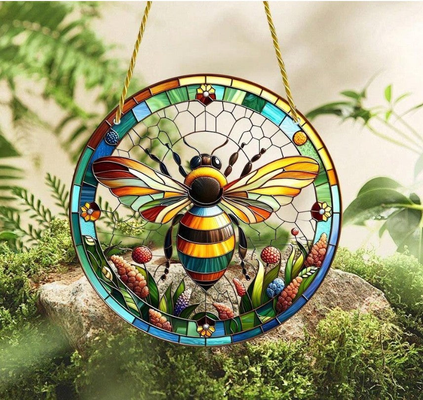 Colorful Acrylic Bee Sun Catcher – Nature-Inspired Petite Window Hanging