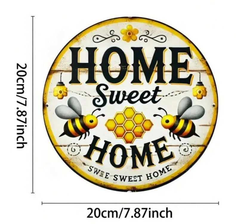 Round vintage honey bee metal sign with sweet home message, 7.8 inches”

“Rustic iron wall decor with bee and floral 2D print, farmhouse style”

“Bee-themed retro wall plaque for kitchen, cafe, or garage decor”

“Christie Bella Bee Loved Collection – rustic bee wall art sign”