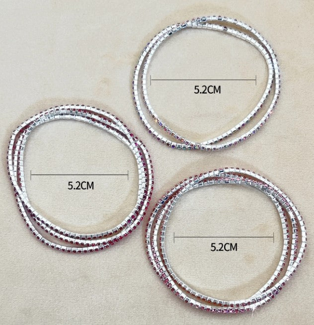 Minimalist Pink Multicolor Rhinestone Bracelet Set – 2mm
