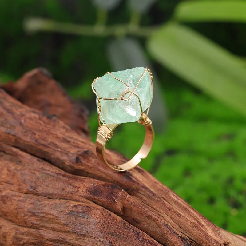Natural Stone Healing Crystals Ring
